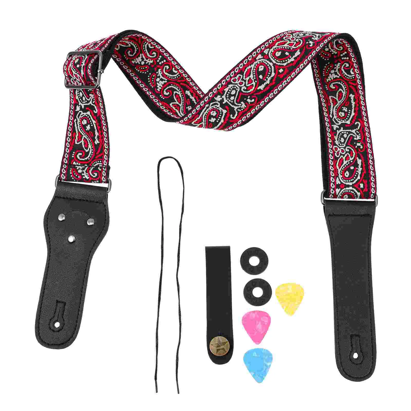 Headband Kit Guitar Strap Set Non-slip Buckle Tools Belt Bass Pick Red Accessories