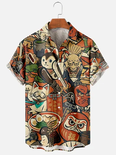 2021 tendencia de los hombres Casual Harajuku estilo Retro japonés Primavera/Verano camisa de manga corta diseño de bolsillo en el pecho botones de moda 1