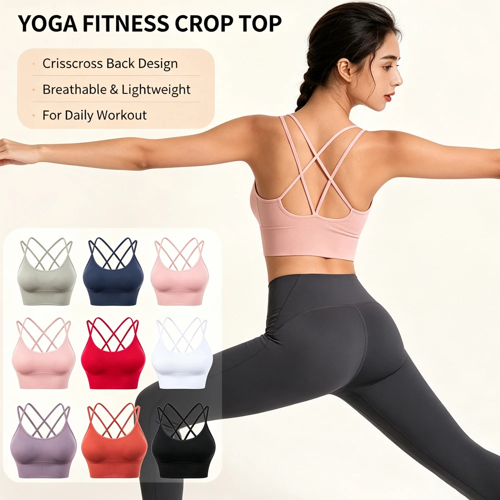GAOYAPO 1PC Women’s Padded Sports Bra Cross Back Yoga Bralette Adjustable Straps Low Impact Gym Running Fitness Workout Top