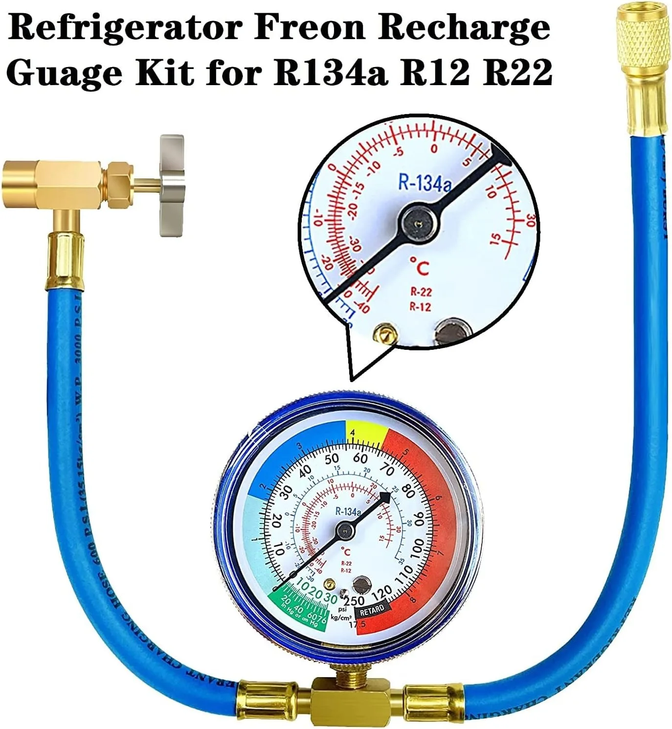 R134A Klimaanlagen-Kältemittel-Füllschlauch mit Manometer, BPV31 Durchstechventil-Schlauch für Kältemittelkanister, R134a Selbstversiegelnder Adapter – Detail 2