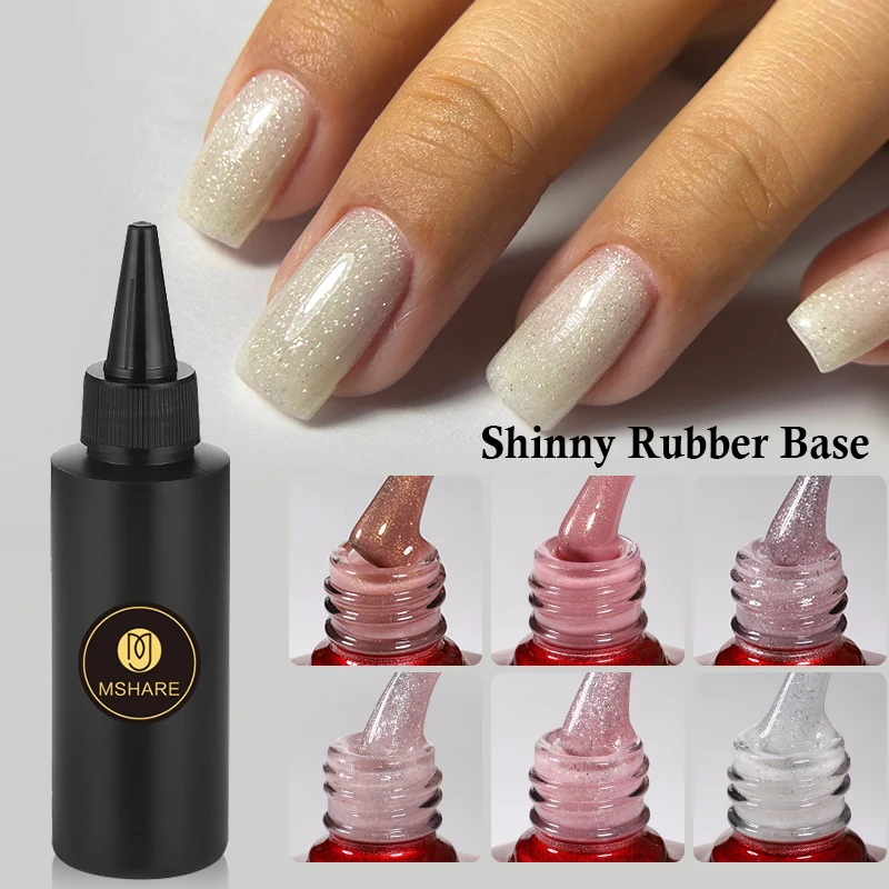 MSAHRE 100ml Shiny Shimmer Rubber Base Gel for Nail Polish Semi-Permanent Soak off UV Gel Nail Manicure Art Refillment Varnish