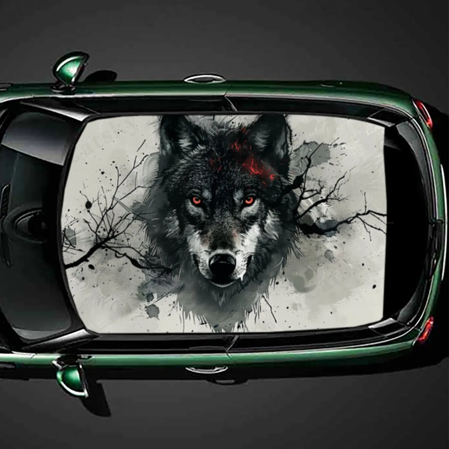 

Dark Wolf Head with Red Eyes Car Roof Sticker PVC Self Waterproof stick , Striking Auto Exterior Accessories Decoration Protect