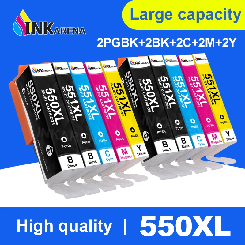 INKARENA Compatible for PGI 550 PGI-550 CLI-551 PGI550 CLI551 ink Cartridge For Canon PIXMA MG6350 7150 7550 IP8750 Printer