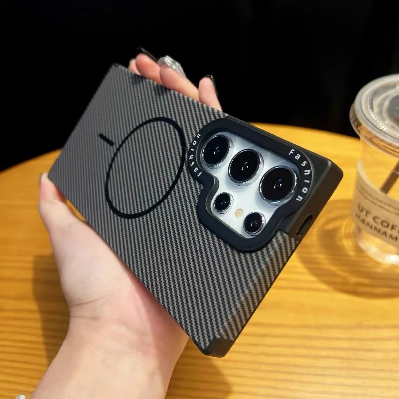 Premium Carbon Fiber Magnetic Case for Samsung Galaxy S25 S24 S23 S22 Ultra Plus Mag-safe Charging Reinforced Protection Cover - view 3