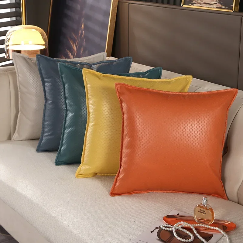 Artificial Leather Cushion Cover Sofa Bed Skin Pillow Covers Home Decor Living Room Decoration Housse De Coussin Jaune 쿠션 커버