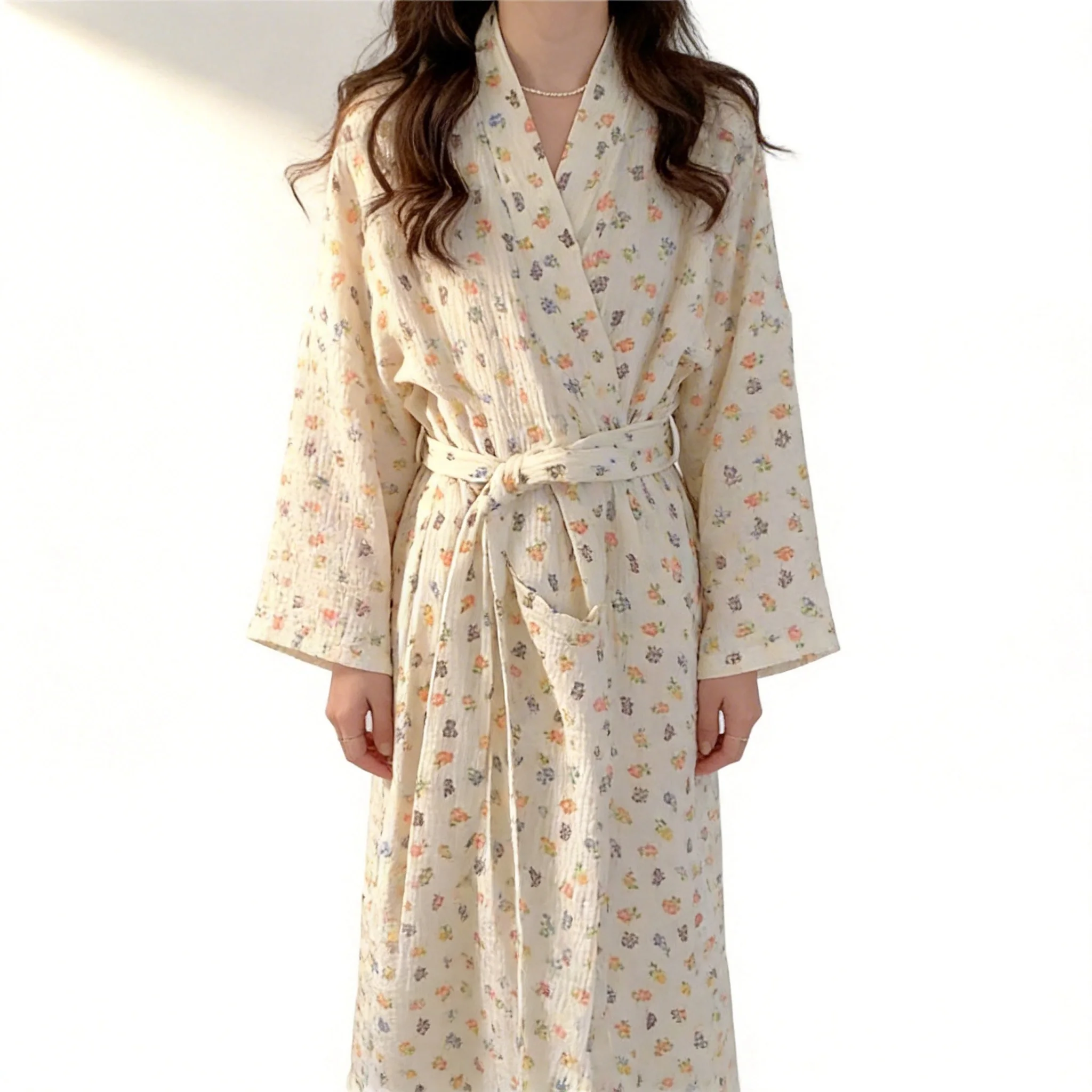 

Женский халат-кимоно с длинным рукавом для дома, весенняя пижама, ночная сорочка, ночное платье, домашняя одежда с принтом, костюм для сна