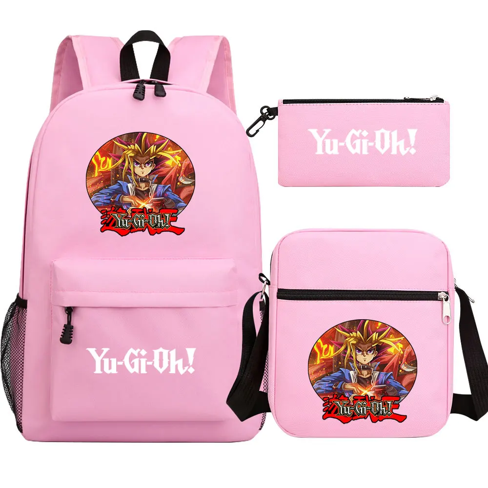 Novo anime yu-gi-oh 3 pçs menino menina crianças sacos de livro escolar mochila de viagem bolsa de ombro saco de caneta para homens