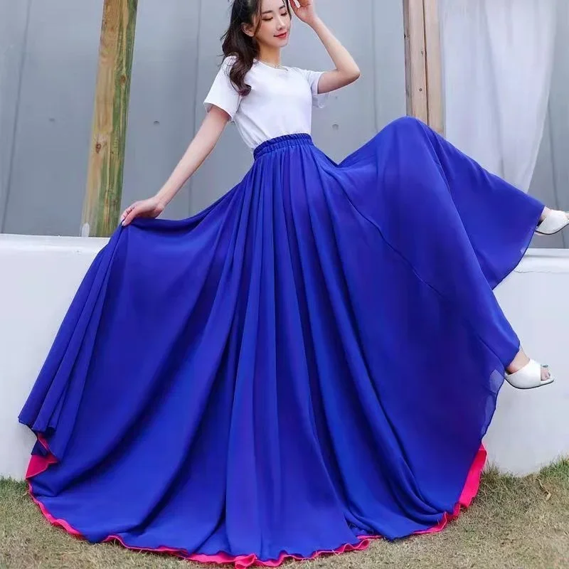 

Chiffon Dance Skirt Two Double Inside Outside Dance Skirt Half Length Korean Fashion Skirts Clothes for Women