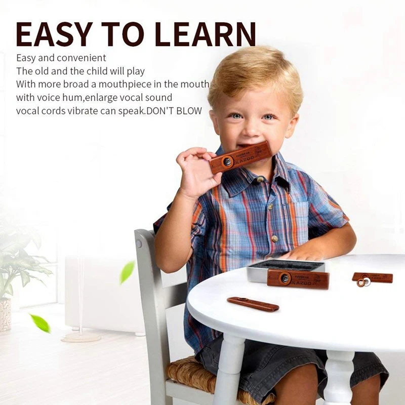 Kazoos de madeira para crianças e pessoas, instrumento requintado, fácil e se divertir, 2 PCs