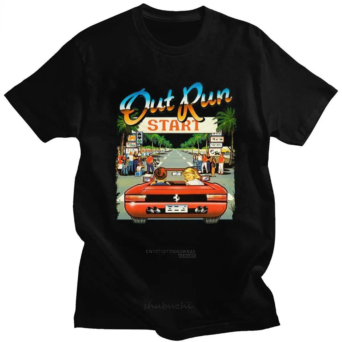 Japanese Arcade Racing Video Game Out Run T Shirt Men Short Sleeve Vintage 80s Console Gaming T-shirt OutRun Tshirt