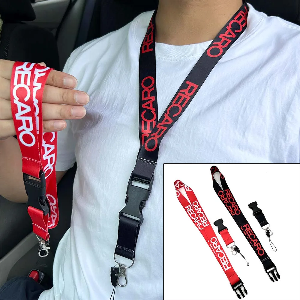 JDM Style Racing Lanyard Key Mobile ID Card Hanging Strap Refitting neck lanyards for keys Recaro Racing Car Keychain