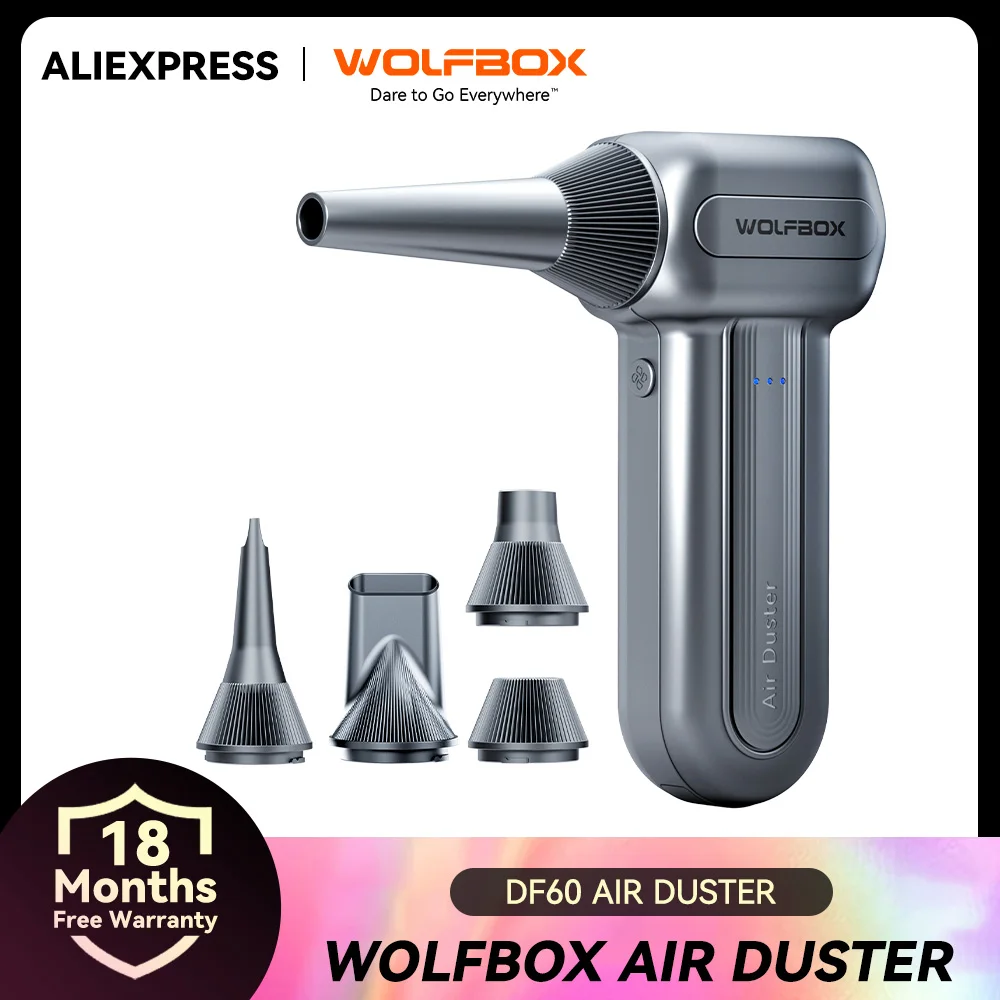 WOLFBOX DF60 Compressed Fan Air Blower-110000RPM Super Power Electric Air Duster, 3-Speed Adjustable for Car/Home/Outdoor