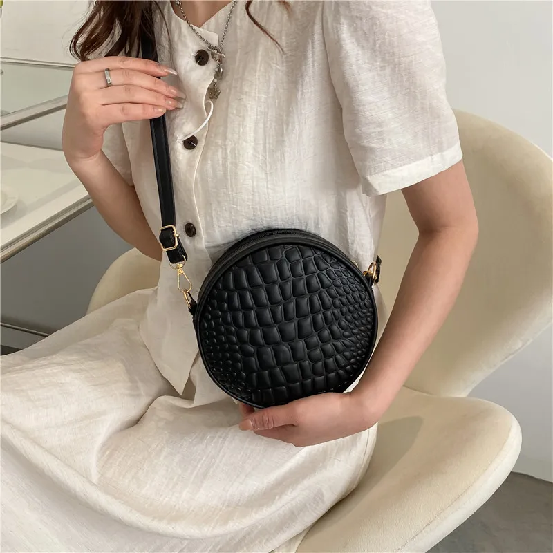 Trendy Round Crossbody Bags For Women Crocodile Pattern Pu Leather Shoulder Bag Small Fashion Female Handbag