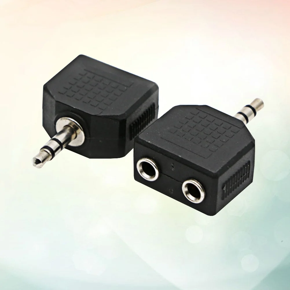 

2pcs 35MM 1 to 2 Male to Female Double Mono Headphone Microphone Y Splitter Converter Stereo Audio Jack Plug Adapter Black