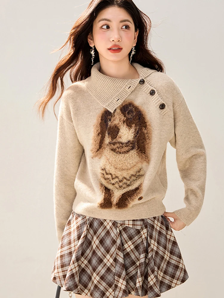 

Осенне-зимний женский свитер с длинными рукавами и пуговицами с принтом собаки, женский осенний универсальный свободный повседневный свитер с капюшоном, топ S201