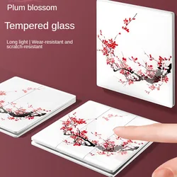 Ultra-thin White High Quality Glass Wall Lighting Switch with Plum Blossom Pattern 1/2/3/4Gang 1Way220V