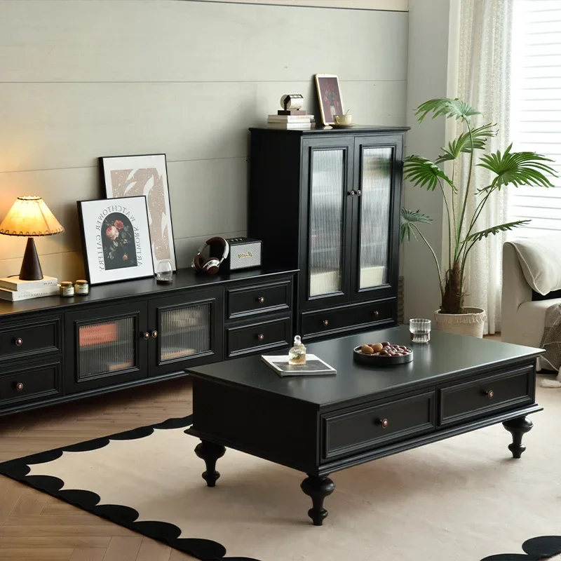 Mesa de centro de madera maciza americana Simple, mueble de TV combinado, retro francés, pequeño apartamento, casa rural