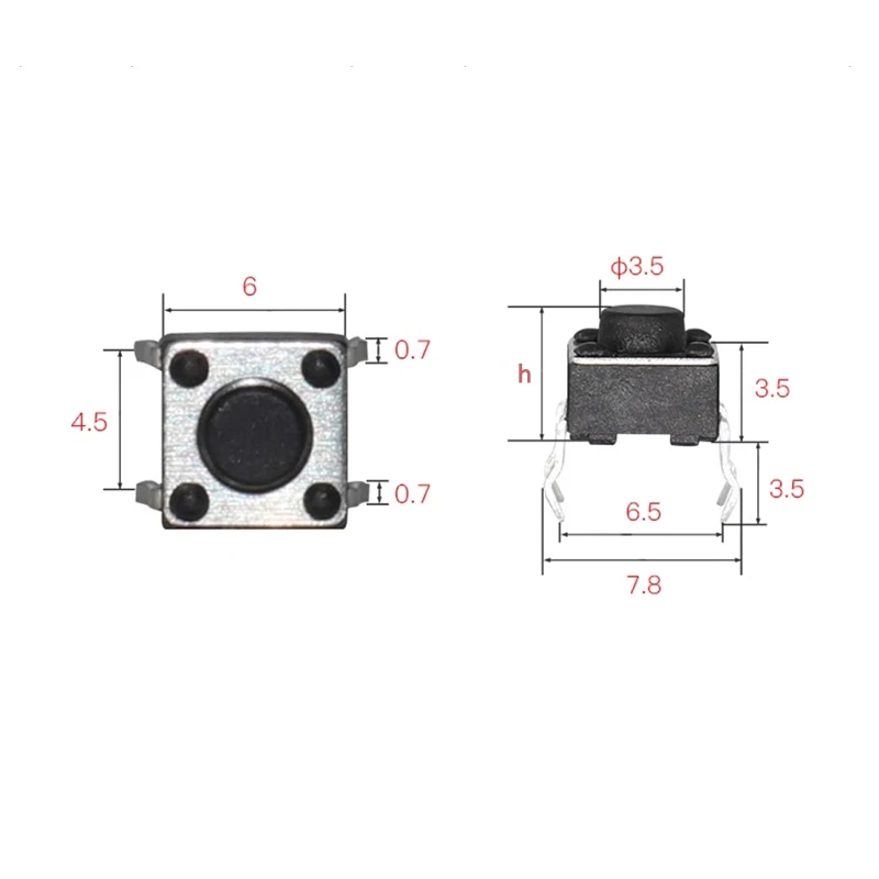 5 stücke 6*6 Micro Schalter Taste 6x6x4,3/4,5/5/5,5/6/7/8/9/10/11/12/13/14/15/16/17mm 4-Pin Dc12V 50mA Tact Push Vertikale Unterbrecher – Detail 6