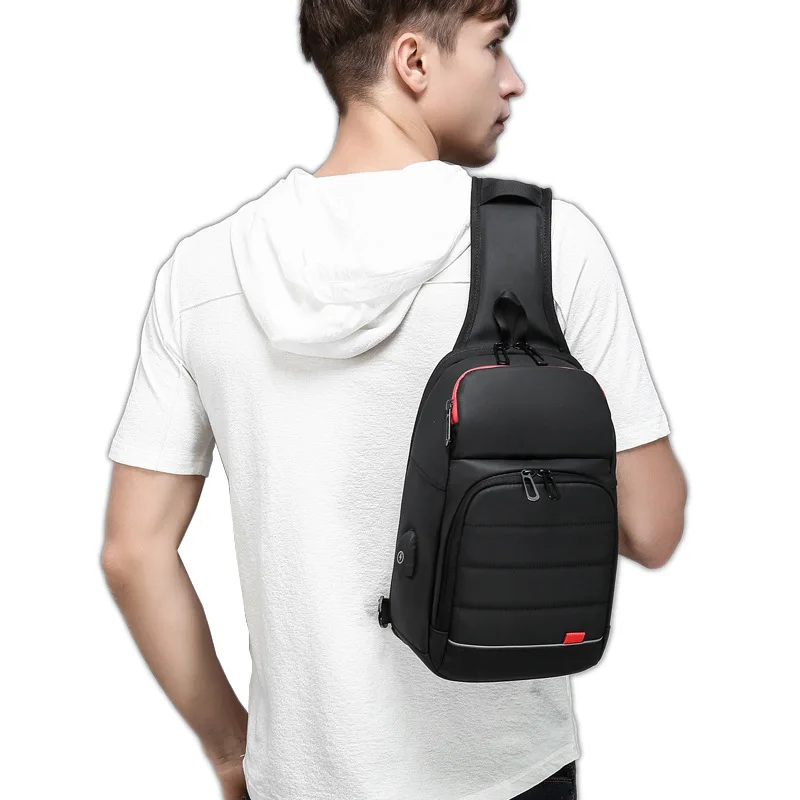 Bolso de pecho impermeable para hombre, bandolera de hombro cruzada con carga USB, Regalo para marido