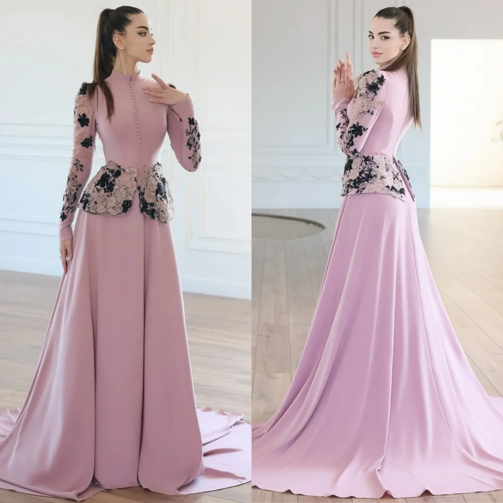 Robes longues personnalisées en Jersey de Style chinois, ligne a, fleurs pailletées, col haut, occasions classiques sur mesure