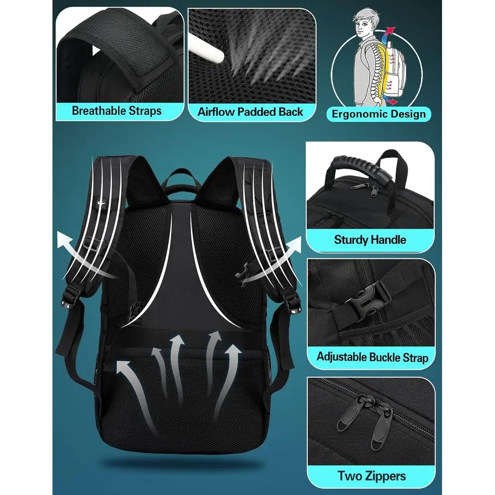 Mochila grande antirrobo para portátil para 17 portátiles, carga USB, aprobada por TSA, ideal para la universidad y el trabajo (negro)