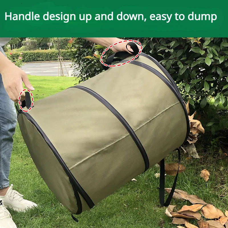 Outdoor Garden Trash Can With Handles Foldable Portable Garbage Leaf Collapsible Container For Lawn Garden Weed Bag