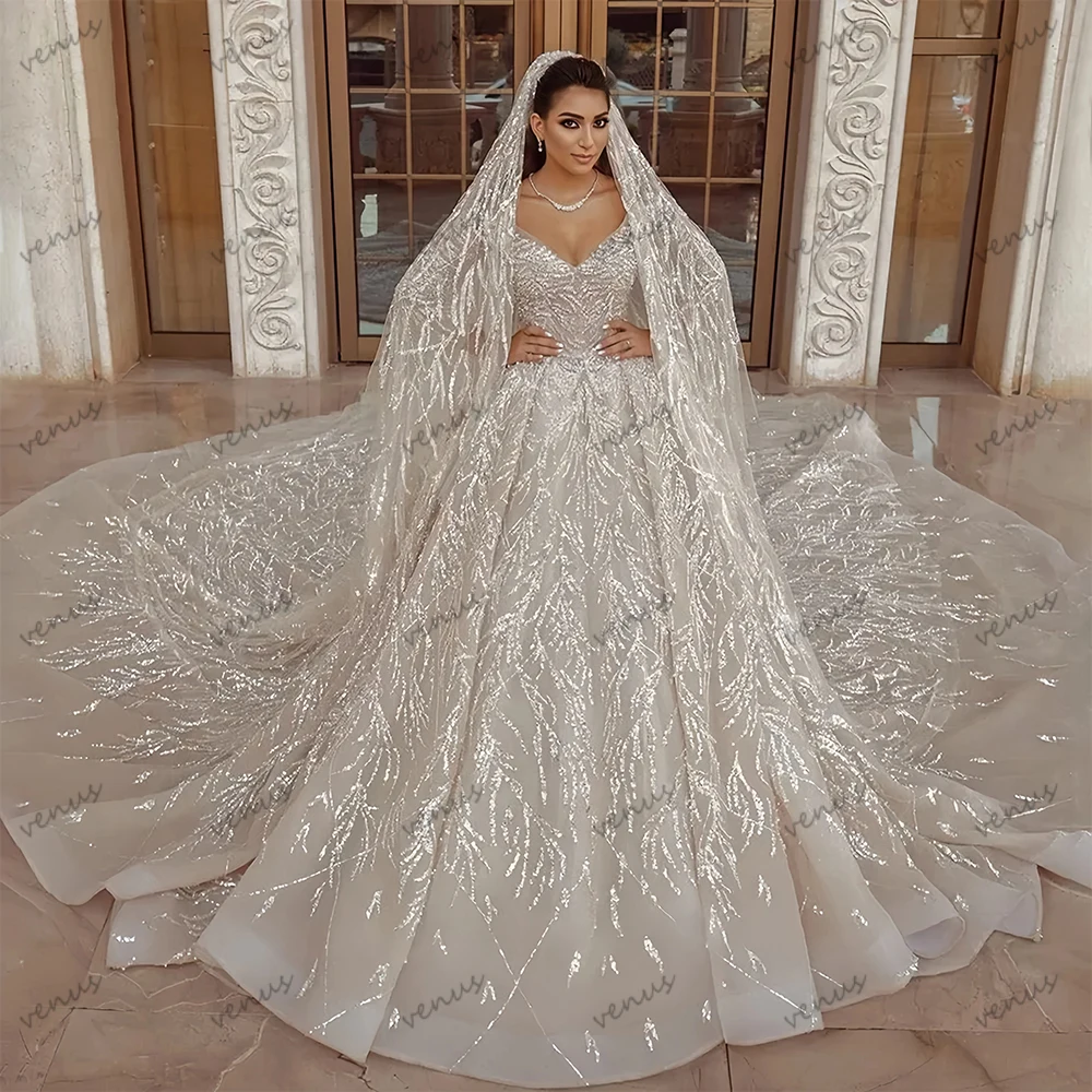 Exquisite Wedding Dresses Luxury Bridal Gowns Lace Appliques A Line Pretty Glitter свадебное платье Vestidos De Novia Customized