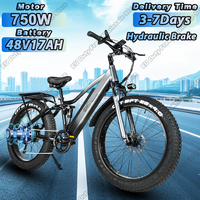 TP26 Electric Bike 750W Motor 48V17AH Lithium Battery Hydraulic Brake City Trip E-bike 26*4.0in Fat Tire Snow Electric Bicycle