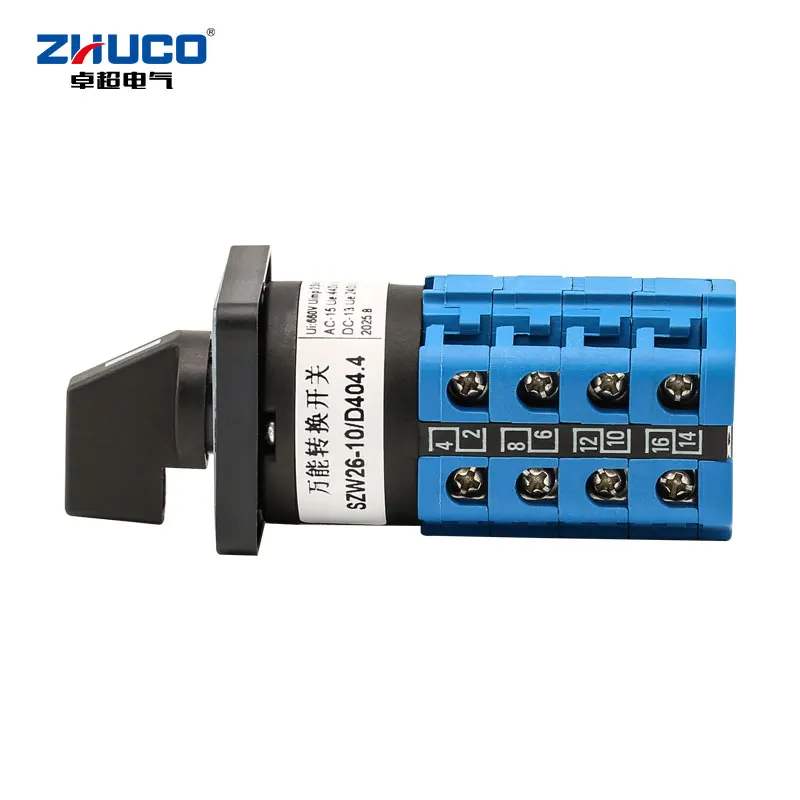 Zhuco 2/3 Position Selector Switch 10A 690V, 16-Terminal Universal Rotary Cam Selector with Locking Switch, Suitable for Distribution Cabinets, Machine Tools, Industrial Panels (Szw26-10, on Off On, on Off, on on)