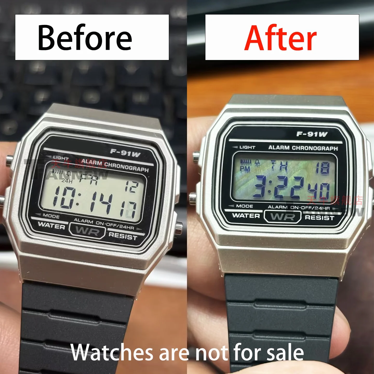 Mother-of-Pearl LCD Display Mod For 5600 5610 F-91W AE1200 etc,, Digital Watch Screen Film (No Movement)