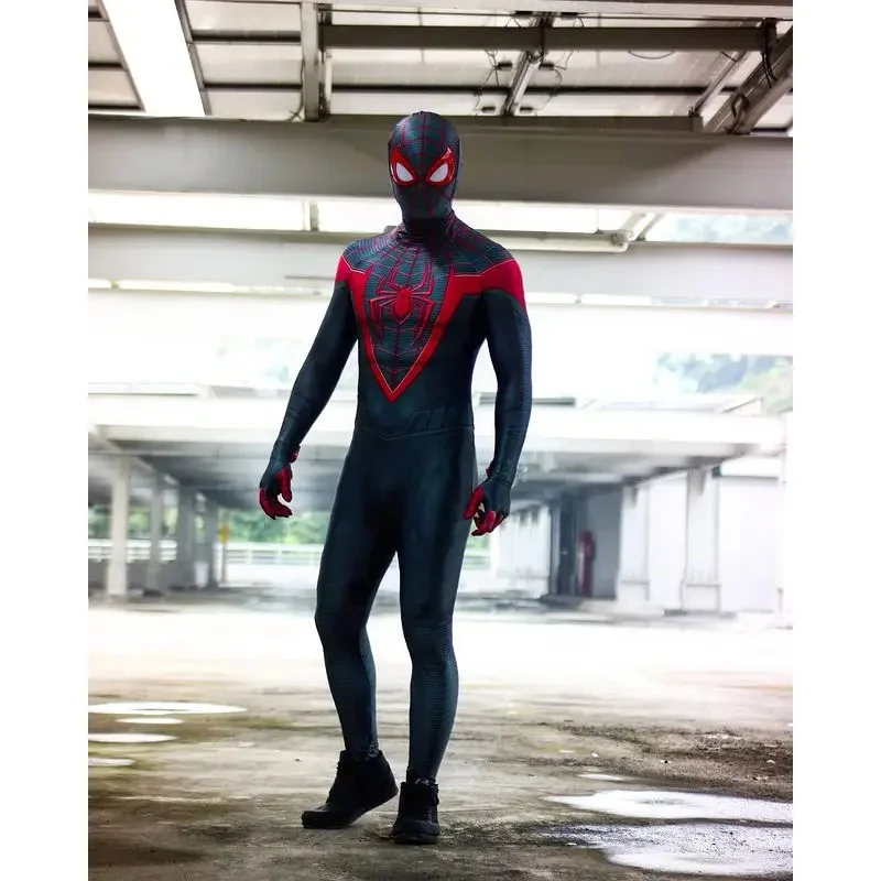 2025 New Halloween Miles Morales PS5  cosplay Adults  Parker Superhero Cosplay Costume Full Bodysuit Zentai Second Skin Suit AFF