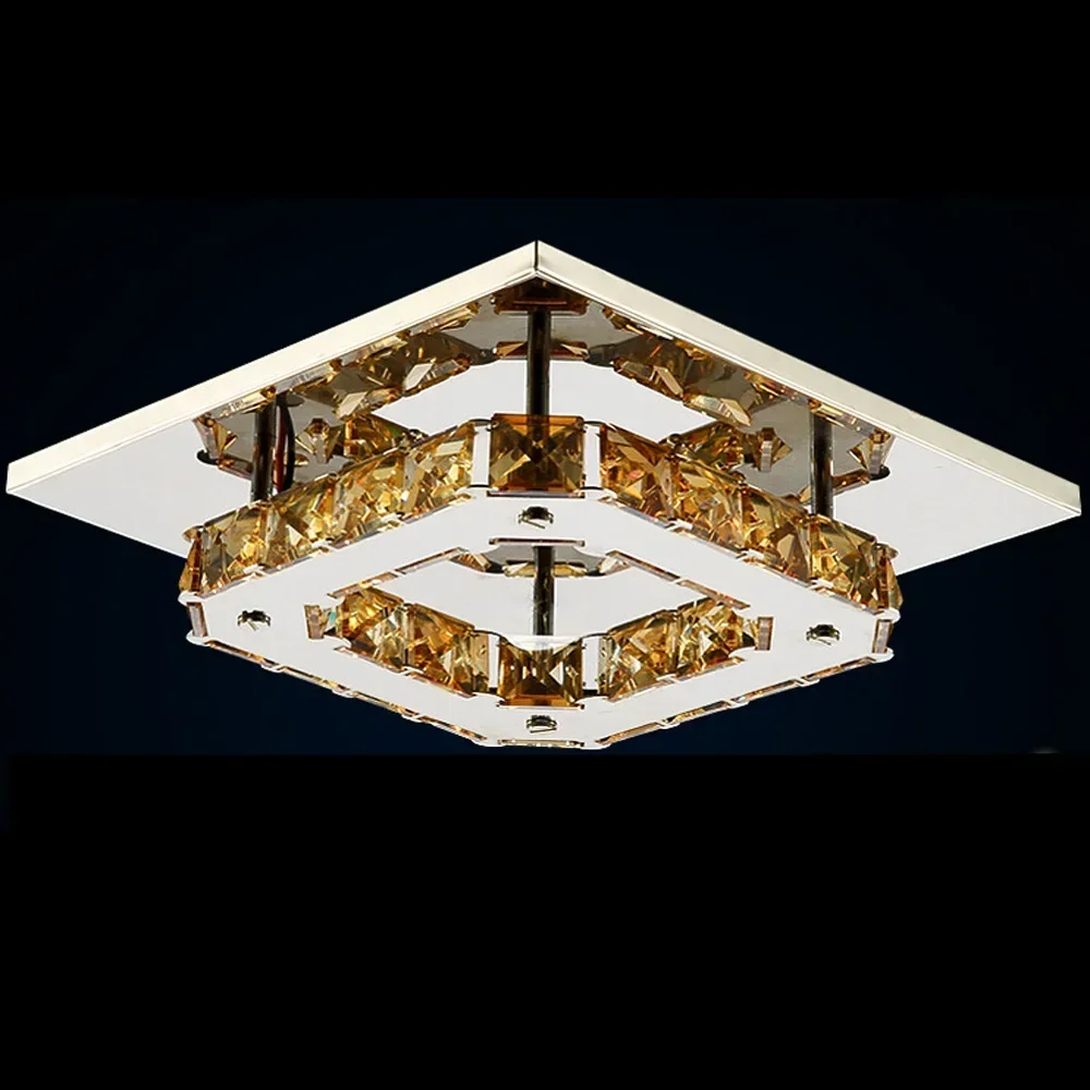 Modern LED Stainless Steel Ceiling Light 12W Amber/Clear Crystal Bedroom Passage Luminaria Fixtures