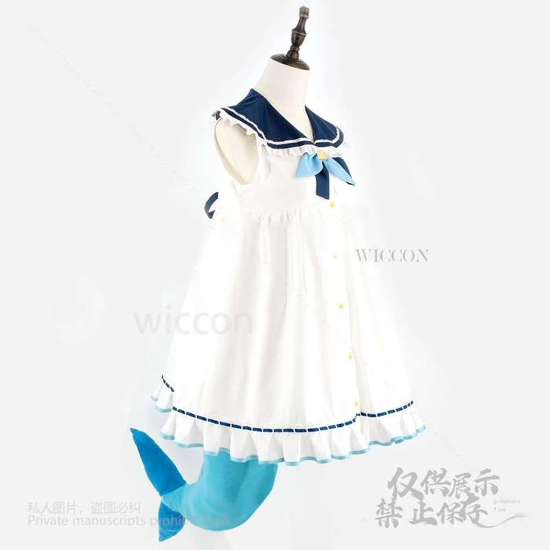 Sameko Saba Vtuber أزياء تنكرية شعر مستعار ماك فتاة السمكة Gawr Gura لعب الأدوار فستان نسائي ذيل القرش الزي الهالوين مخصص