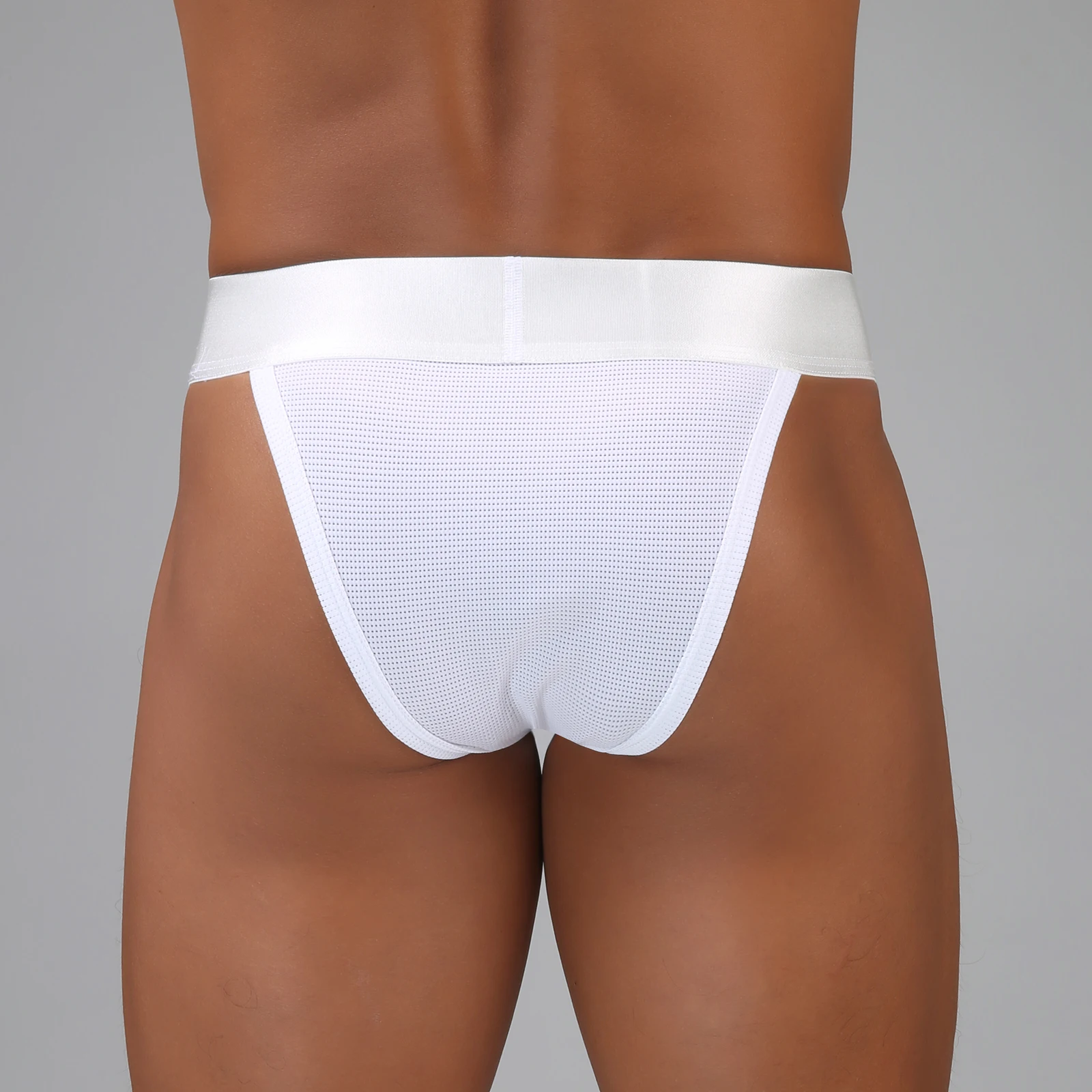 Hollow Penis Pouch Briefs Men Underwear Sexy Underpants Man Panties Mesh Lingerie High-cut Wide Waistband Metal Buckle Decor image 2