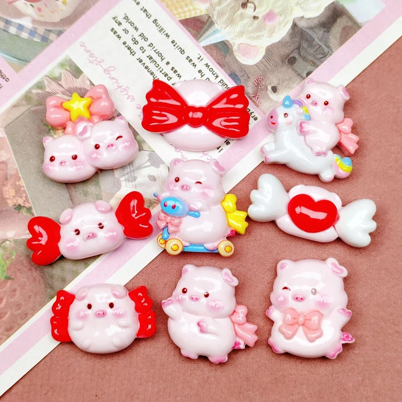 10 Pcs New Kawaii Cartoon Butterfly Junction Piglet Series Resin Scrapbook Diy Jewelry Party Children Gift Hairpin Accessories