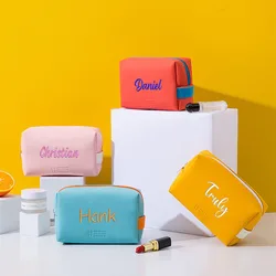 Personalized PU Cosmetic Bag Custom Embroidered Logo Clutch Bag Portable waterproof amenity bag Souvenir Gift