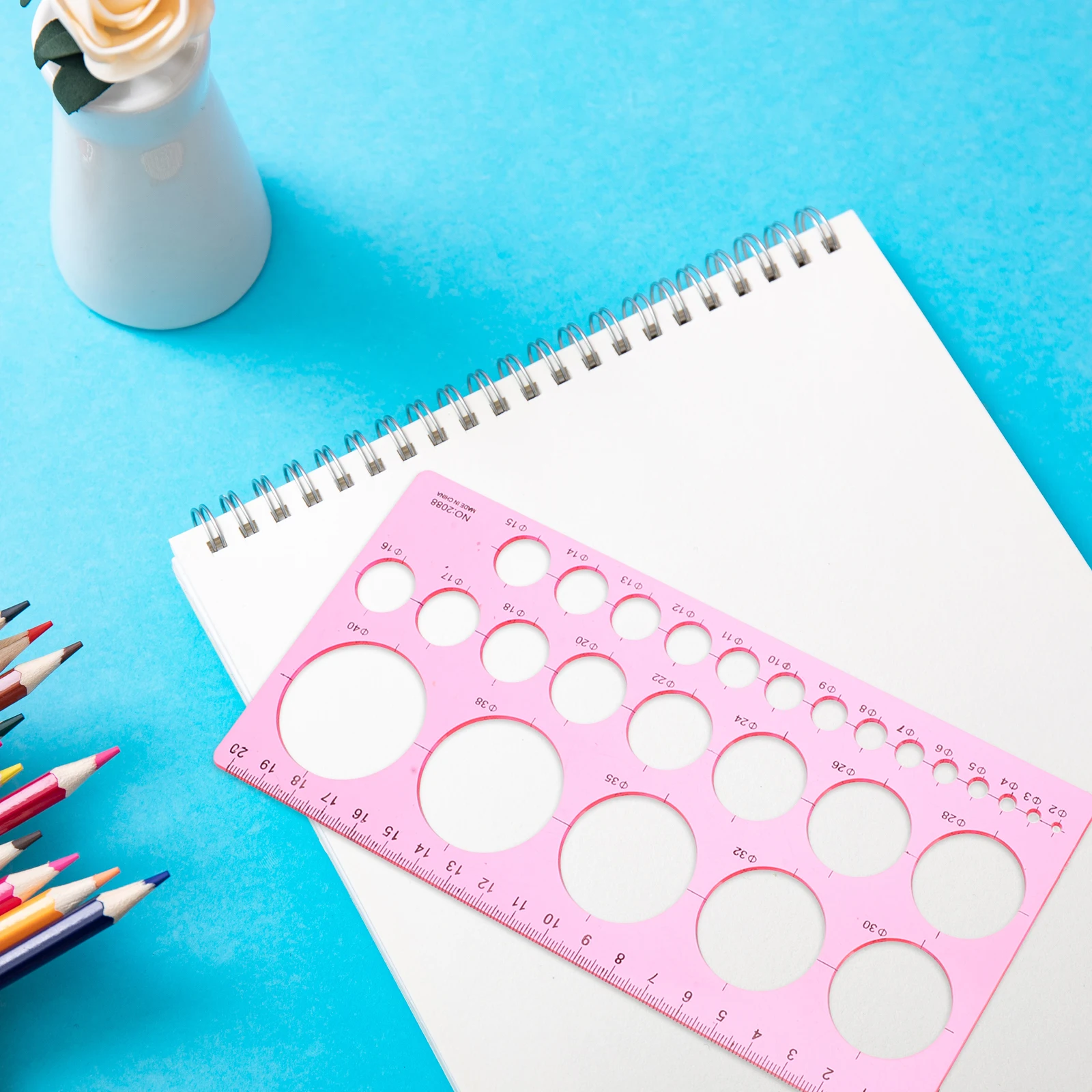 

2pcs Plastic Circle Rulers Geometric Drawing Templates Multifunctional Office School Art Tools Measuring Ruler Set For