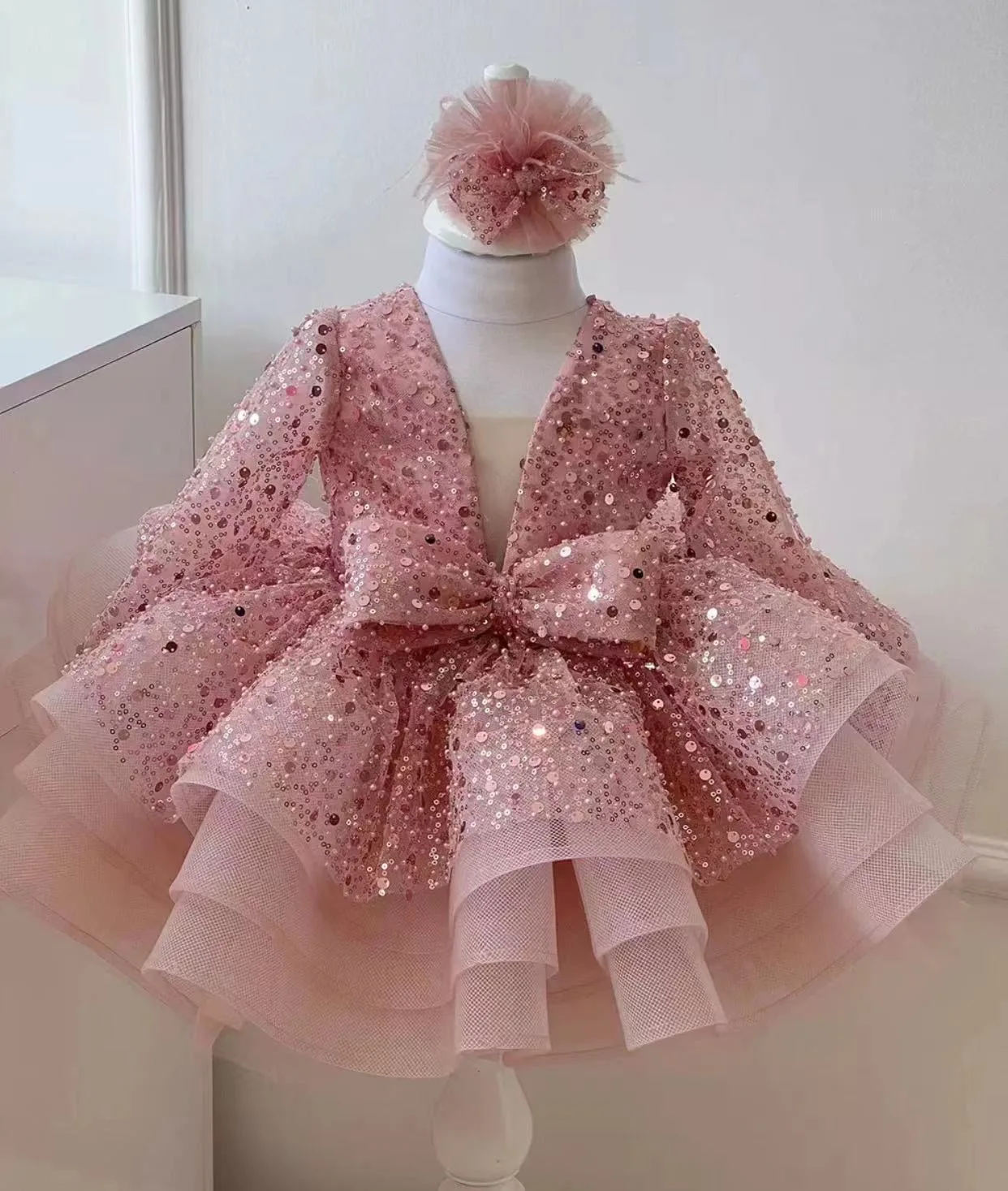 

Real Photo 2024 New Children's & Girls Sequined Dress Princess Dresses Christmabirthday Party Dress Haute Couture Girl Dress