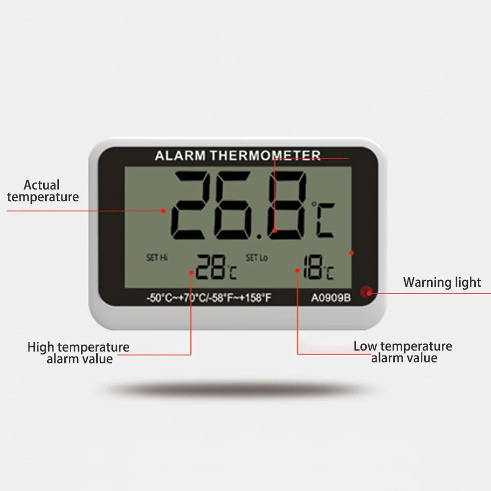 Digital Thermometer Freezer Temp High/Low Temperature & Humidity Meter With Alarm