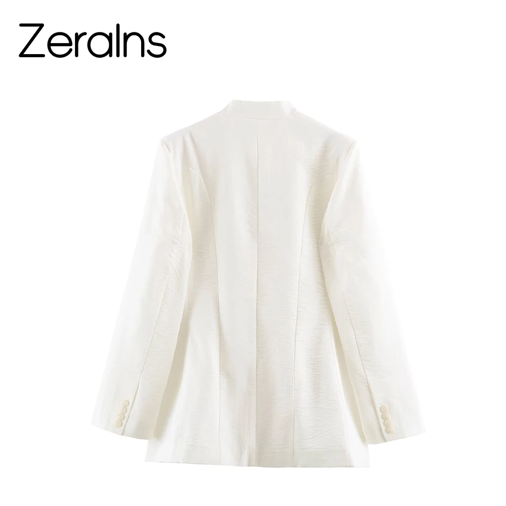 ZERAINS Summer new women's French commuting style long sleeved high necked double breasted breasted suit jacket