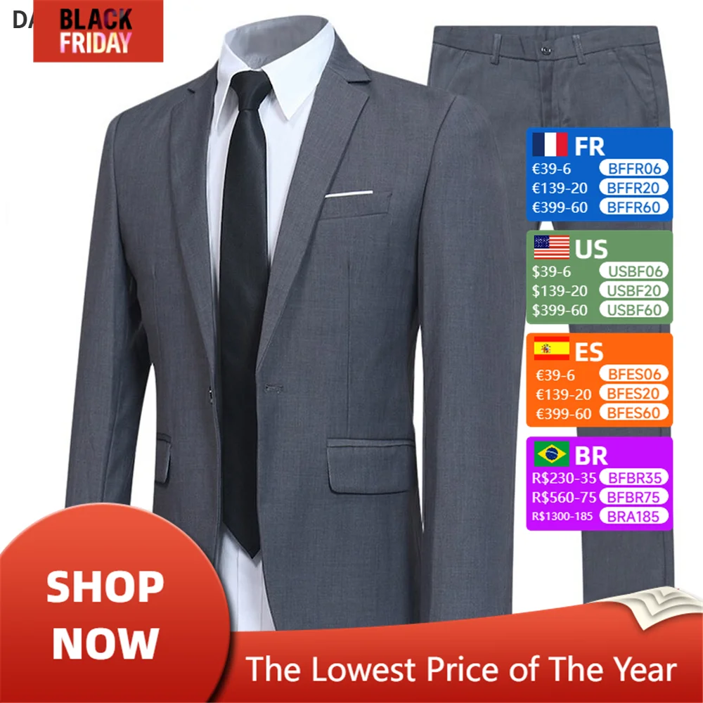 Wedding Suit Men Blazers 2 Pieces Sets Elegant Business Formal 3 Full Korean 2023 Pants Blue Coats  Jackets Luxury