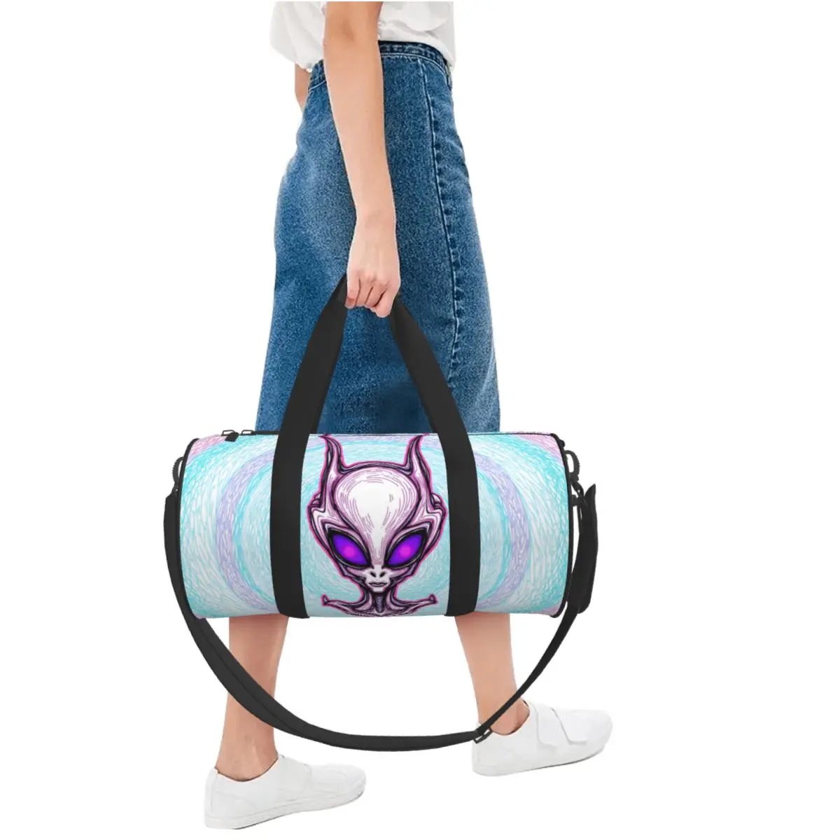 Y2K Alien Print Tote Bag Travel Bag Duffel Bag Fitness Bag Hand Luggage Travel Bag Harajuku Anime Gothic Funny Streetwear Style