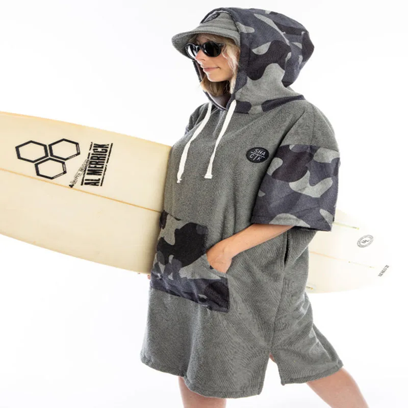Unisex z kapturem plaża pływanie szlafrok do przewijania Tichken aksamitna mikrofibra Surfing ręcznik do nurkowania chłonny ciepły poncho do kąpieli na świeżym powietrzu