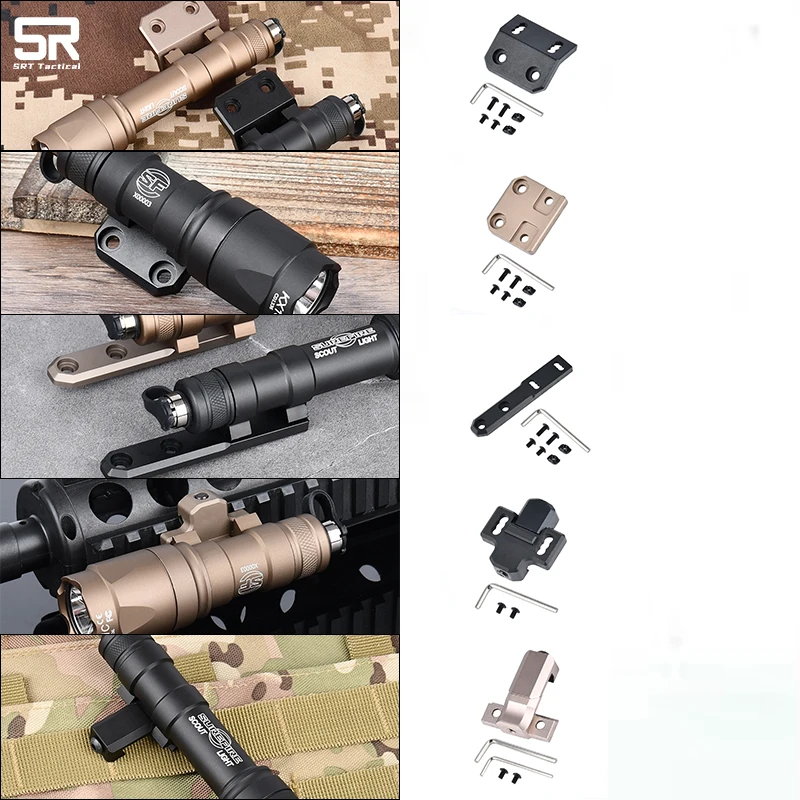 Tactical Flashlight Base M300 M600 Metal Offset Base Mount 20mm Mlok Keymod Rail System Torch Fixed Support Weapon Accessory