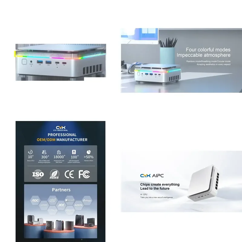 【CHIMU HOME】 AI Mini PC for Ultra 7 155H CPU with RGB Light 16GB or 32GB DDR5 RAM 1TB PCIe 4.0 SSD Triple Display