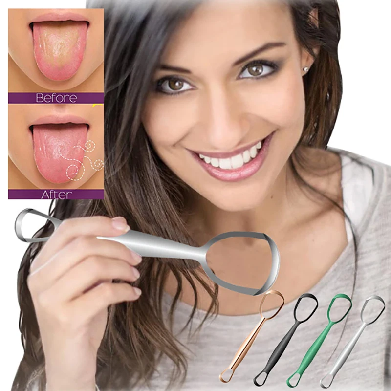 Dupla Face Aço Inoxidável Tongue Scraper, Oral Care Higiene Cleaner, Escova de língua, Boca Fresca Ferramenta de Limpeza