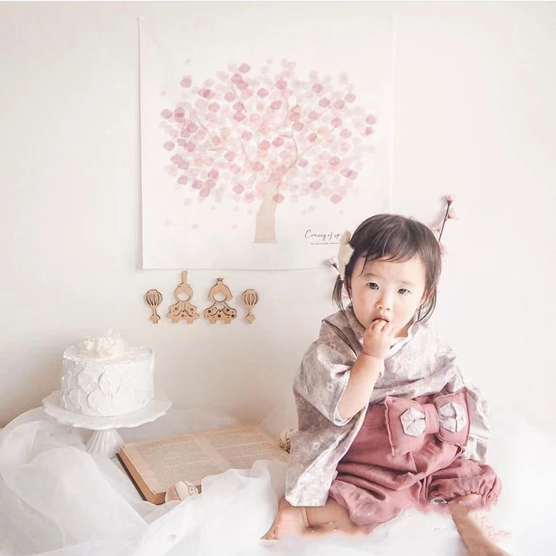 Bannière décorative en tissu suspendu fleur de cerisier rose, tapisserie sur le mur de fond de la chambre d'enfant dans les chambres japonaises