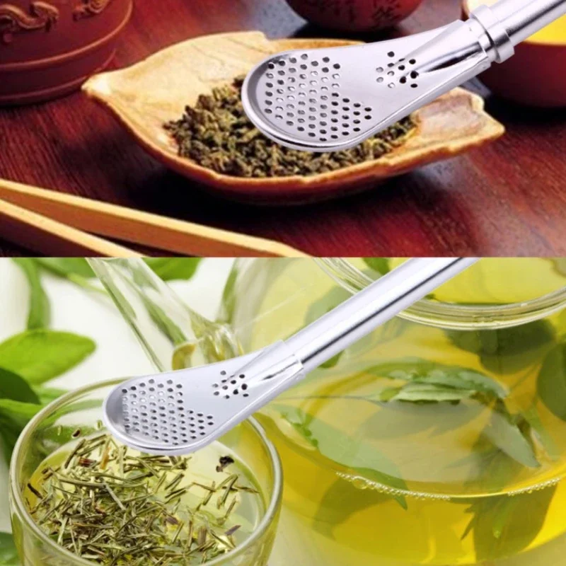 Spoon Tea Filter Yerba Mate Tea Straws Stainless Steel Drinking Straw Bombilla Gourd Reusable Tea Tools Washable Bar Accessories