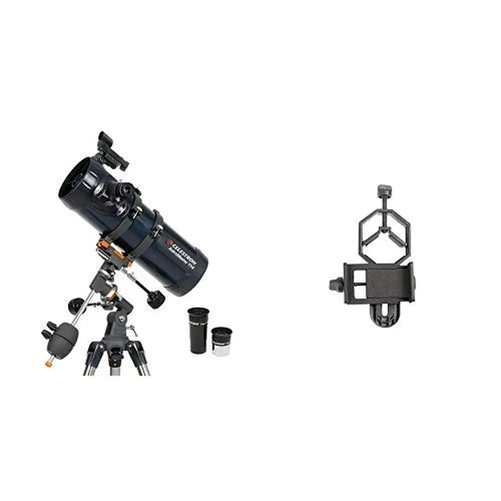 AstroMaster 114 EQ Reflector Telescope Smartphone Adapter Kit Capture Discoveries Adapter Equatorial Mount Reflex-Compatible