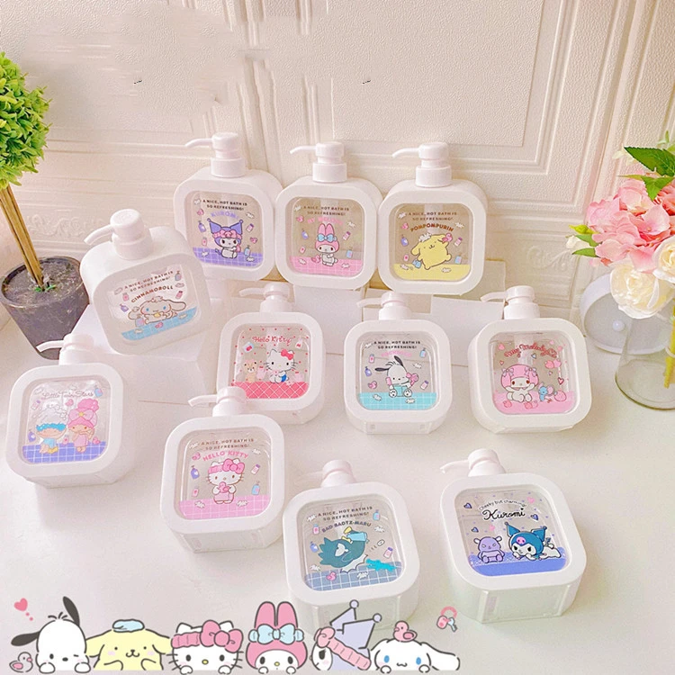 Bathroom Soap Dispensers Refillable Hello Ktty Kuromi Stitch Shampoo Shower Gel Holder Portable Travel Dispenser Empty Bath